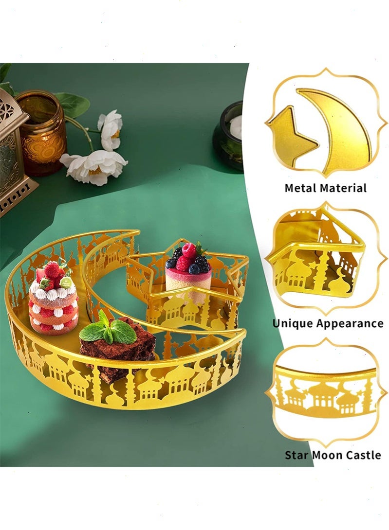 Topyich Ramadan Tray - 2Pcs Gold Moon Star Iron Ramadan Decoration Plates, Serving Tray for Candy Pastry Snacks, Holiday Party Home Decor - Image 3